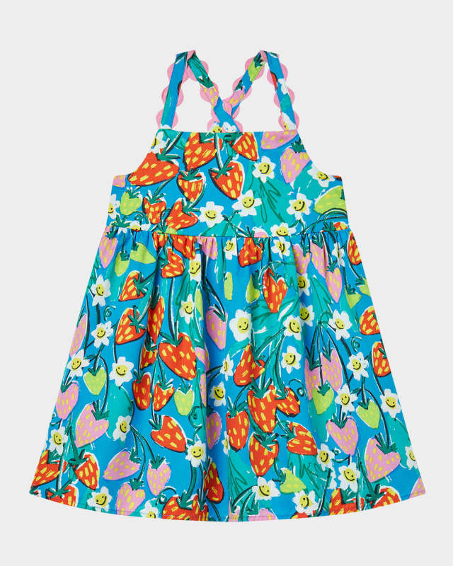 Girl's Strawberry and Floral-Print Strappy Dress, Size 4-